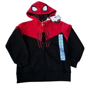 Marvel Spider-Man Boys Zip Up Hoodie Jacket Red Black Mask Hood S 6/7 NWT